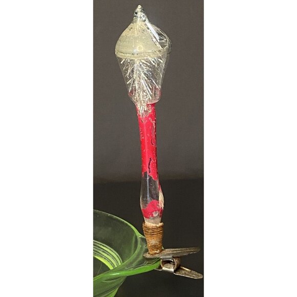Vintage RARE Unsilvered Clip-On Glass Christmas Ornament Lamp Post W Tinsel 4” - Picture 4 of 16